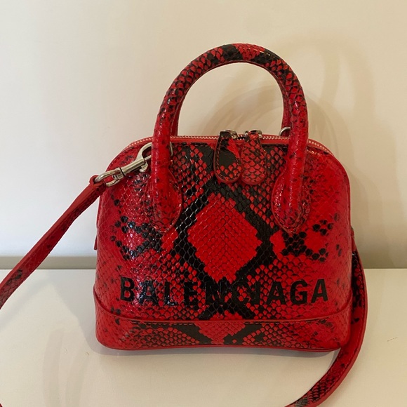New BALENCIAGA logo Print  Python Leather mini bag Satchel Strap Handbag - Picture 7 of 14
